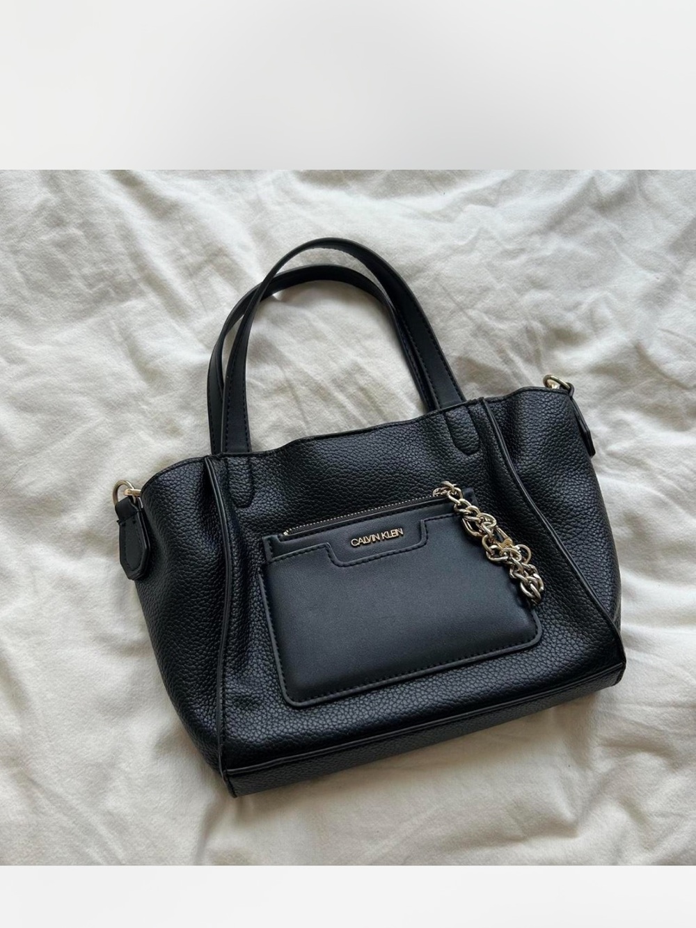 Calvin Klein Gala Small Tote Bag in black pebbled leather